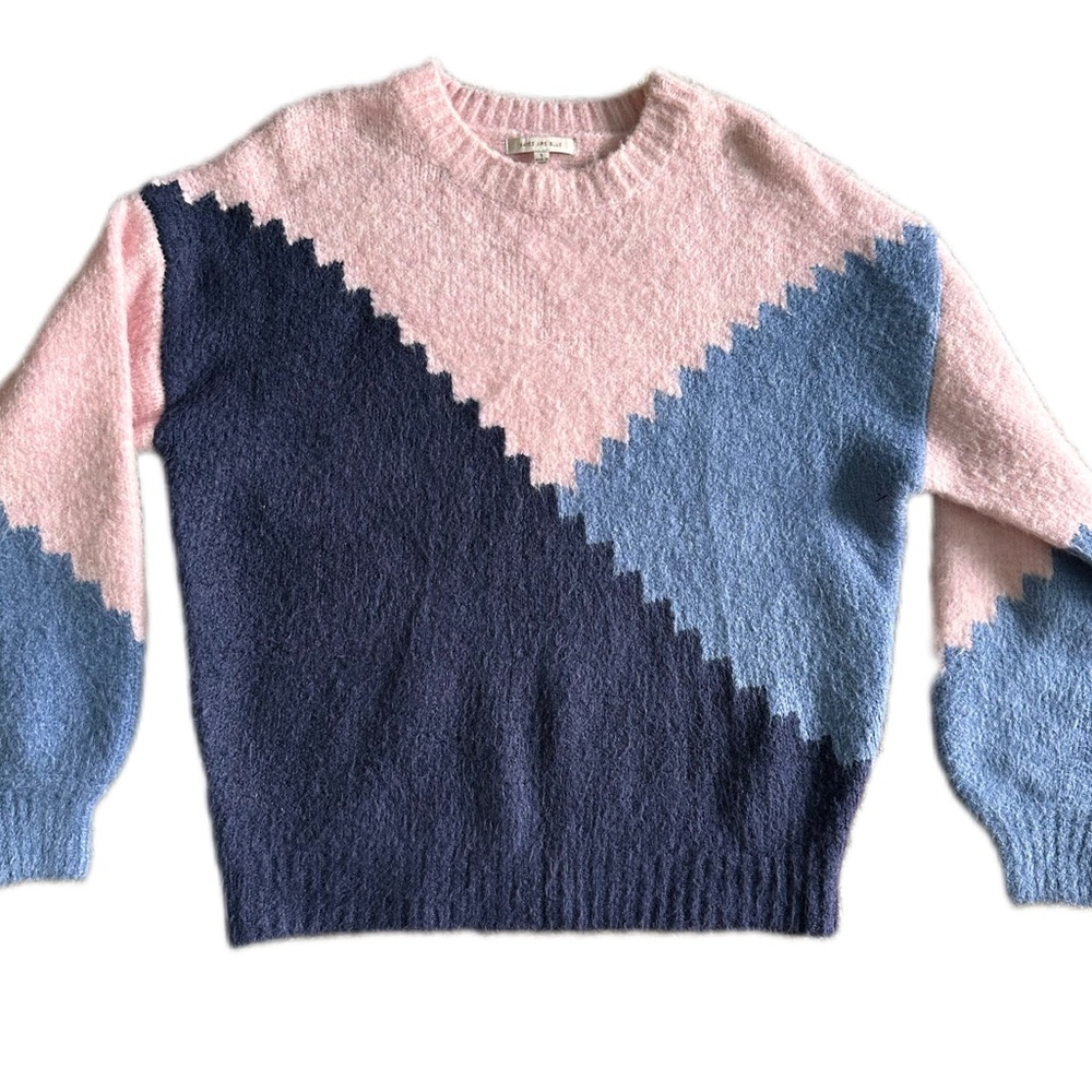 Skies Are Blue Geometric Pink and Blue Sweater